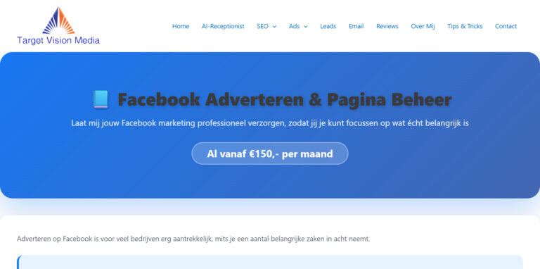 Facebook Adverteren FB Pagina Beheer Uitbesteden www.targetvision.nl  768x382